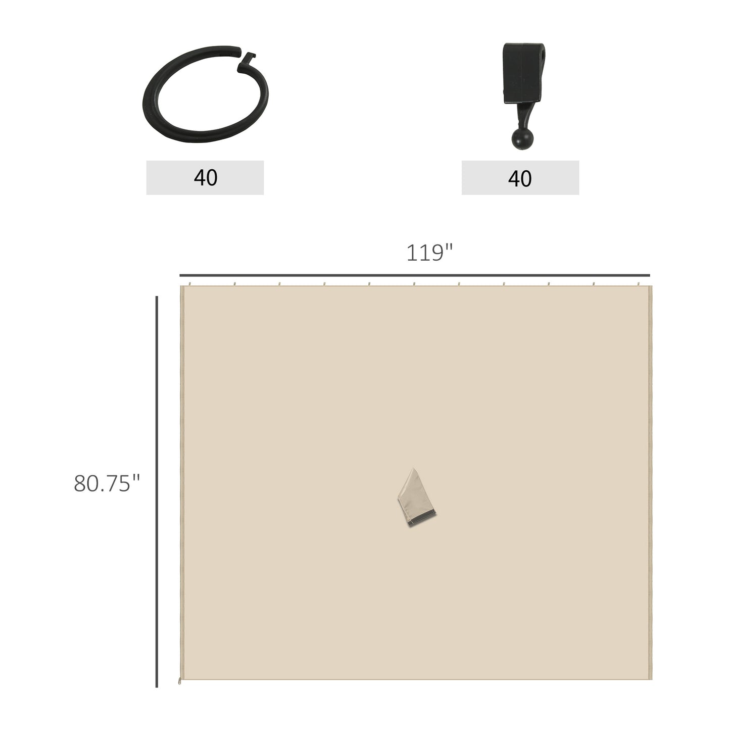 9.84' x 9.84' Gazebo Sidewall Set with Hooks & C-Rings - Beige
