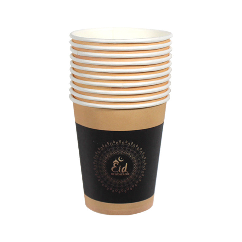 Eid Disposable Tableware Set - Bronzing Paper Plates & Cups for Festive Celebrations