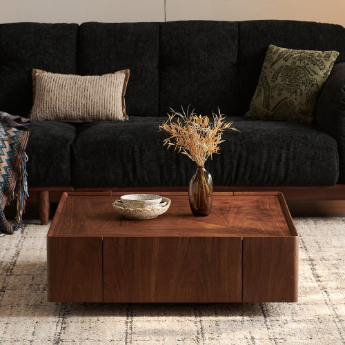 35.4-Inch Square Coffee Table - Modern Walnut Wood Design