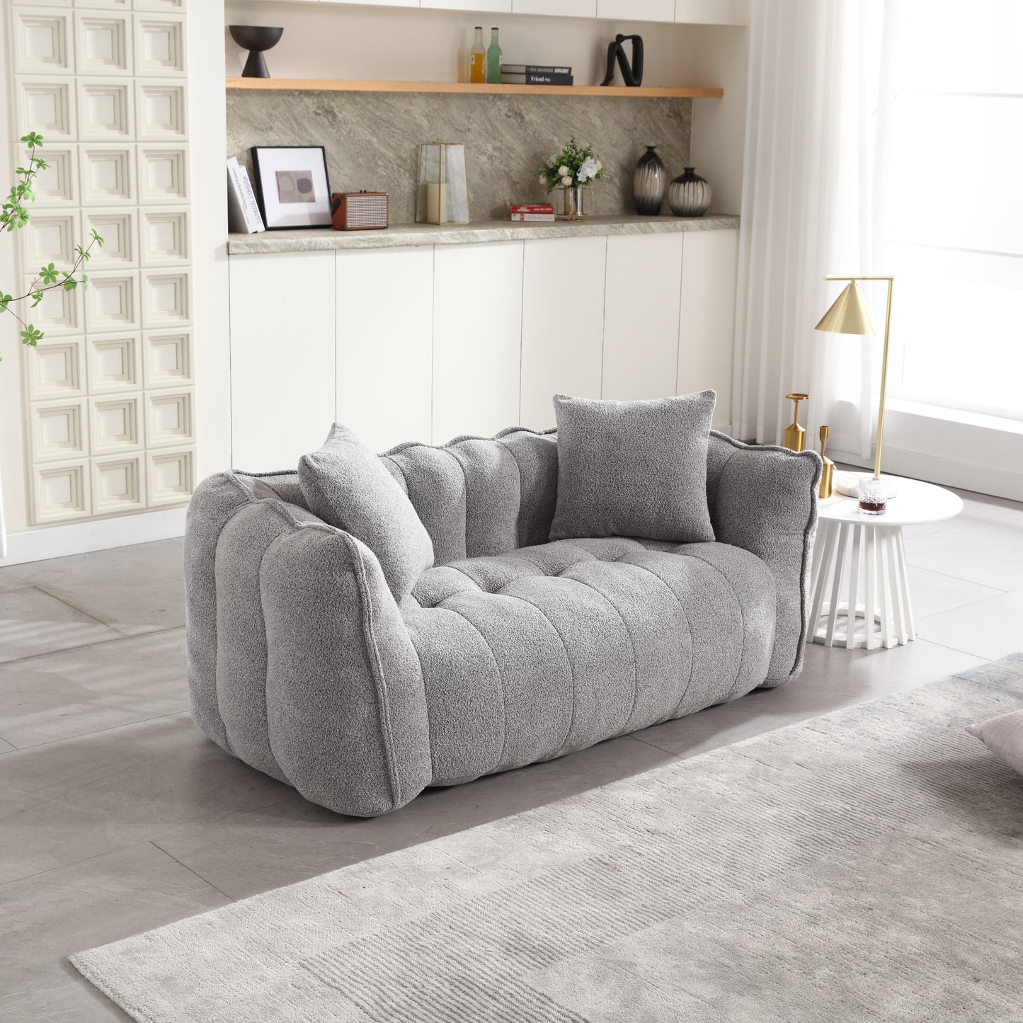 Soft Grey Beanbag Chair for Two - High Resilience Foam