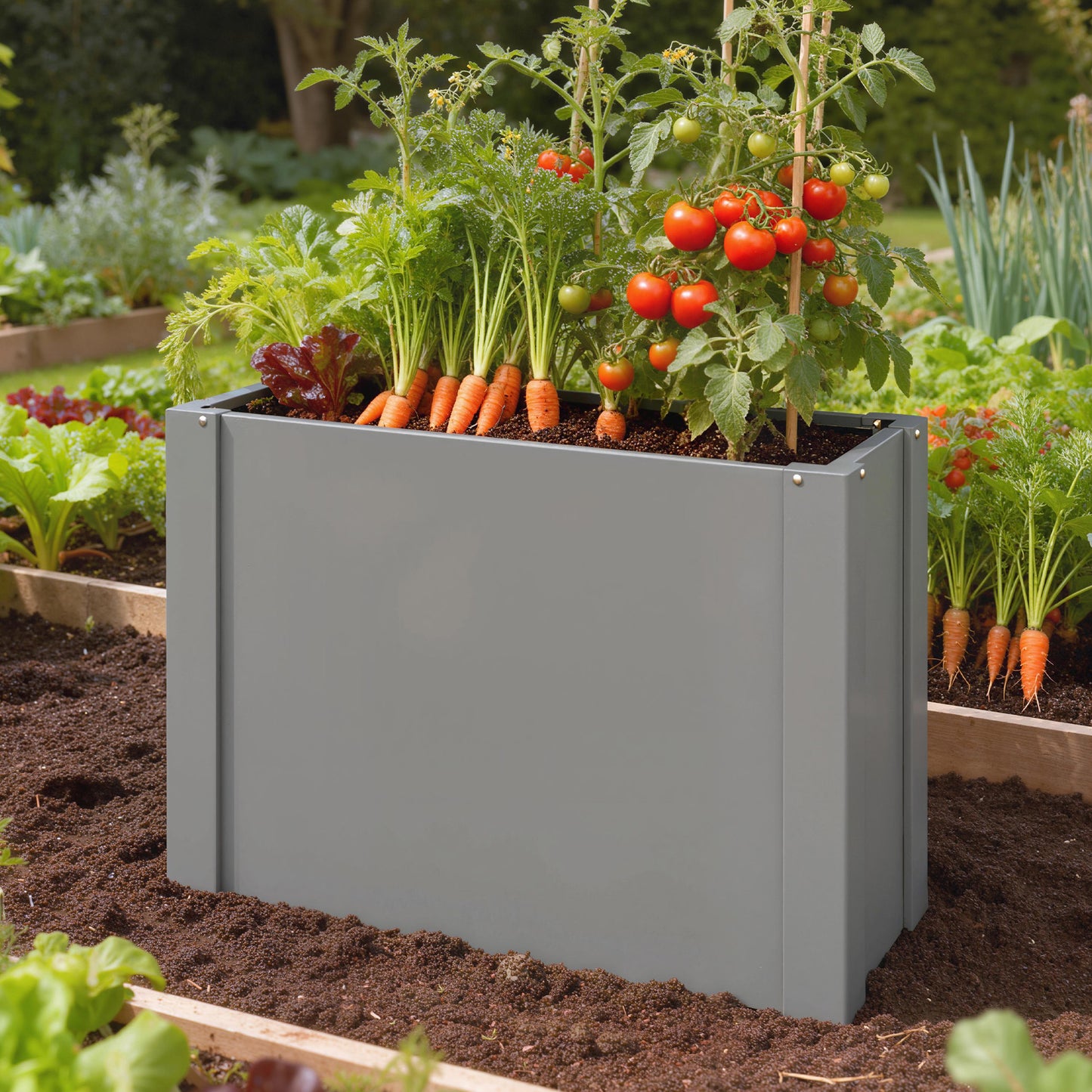 Galvanized Steel Raised Garden Bed Planter Box Outdoor with Gloves - 2.6 x 1 ft, Gray