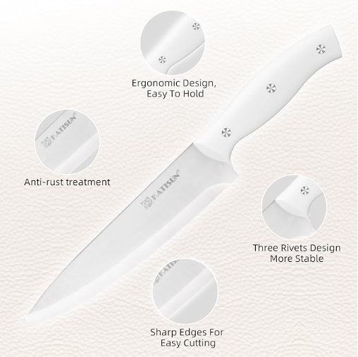 15-Piece White Kitchen Knife Set with Ergonomic Handles