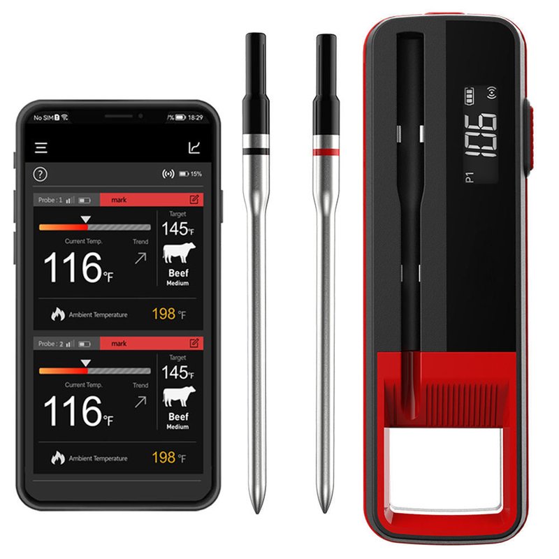 Wireless Bluetooth Food Thermometer with BBQ Fork Probe - Single Needle