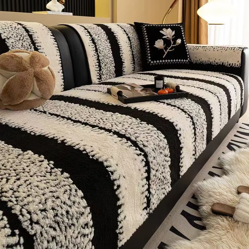 Thick Plush Sofa Cover Cloth Winter Sofa Cushion Protector - Geometric Pattern