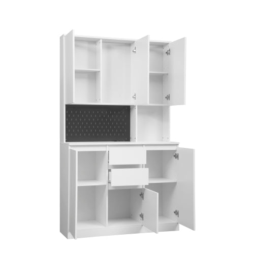 74 Inch White Kitchen Pantry Cabinet with Charging Station