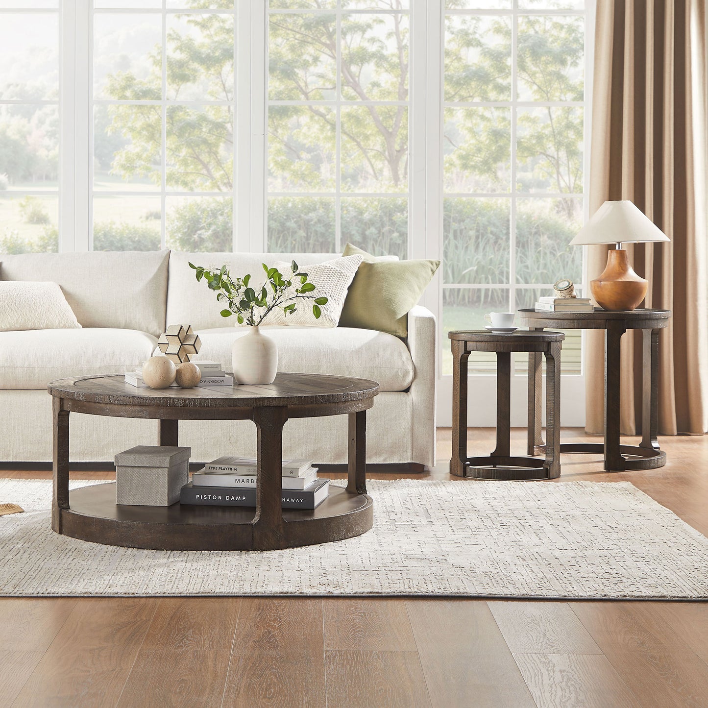 24-Inch 2-Piece Curved Round Coffee Table Set - Dark Brown