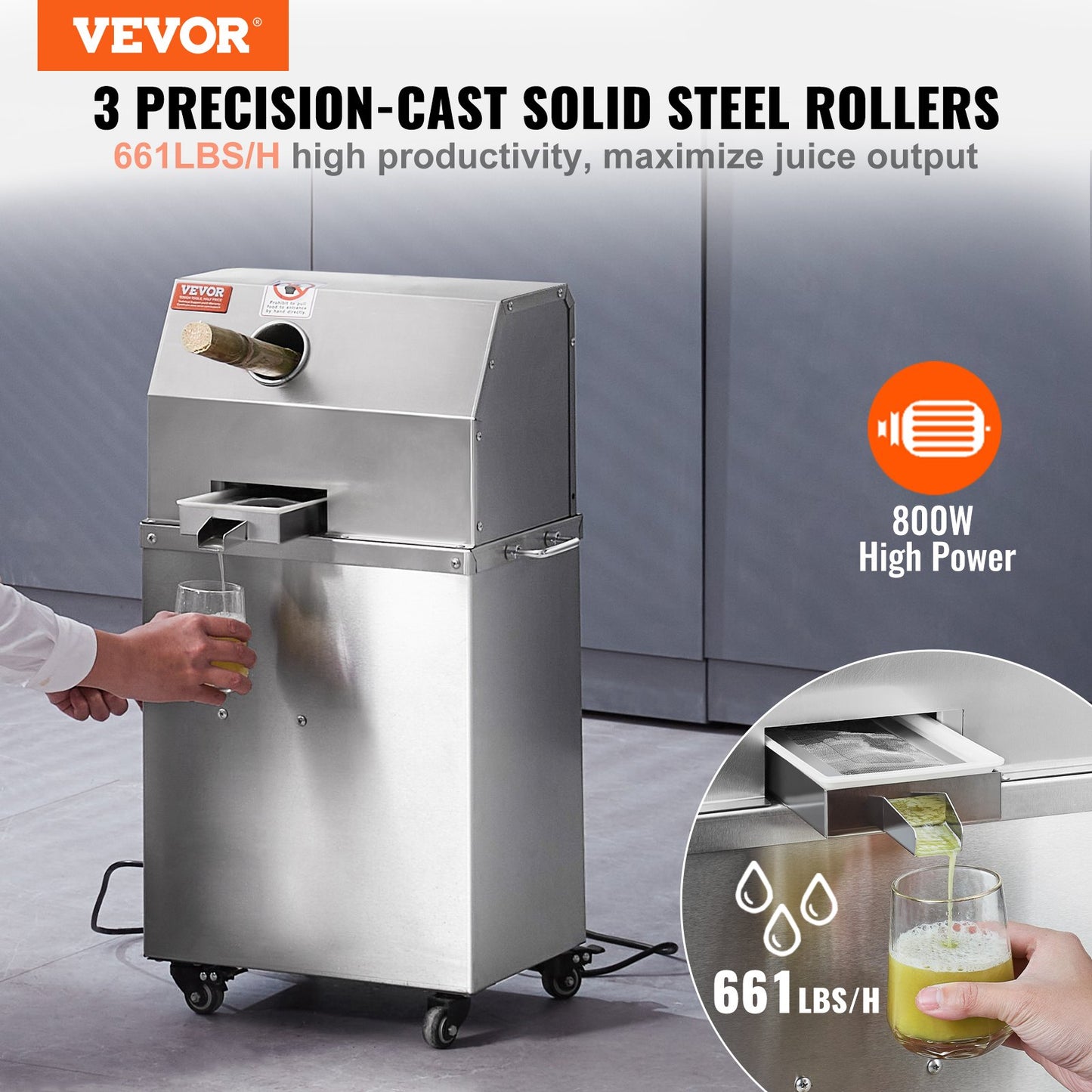 Electric Sugar Cane Juicer 800W Commercial & Home Use Stainless Steel