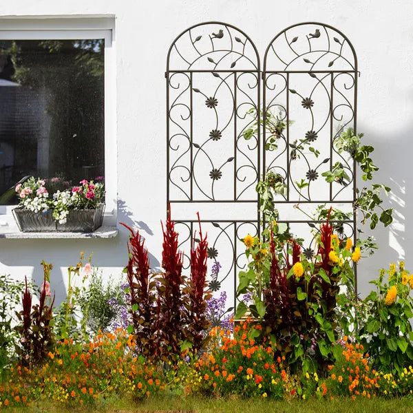 Metal Garden Trellis 86.7" x 19.7" - 2 Pack Brown Rustproof Support