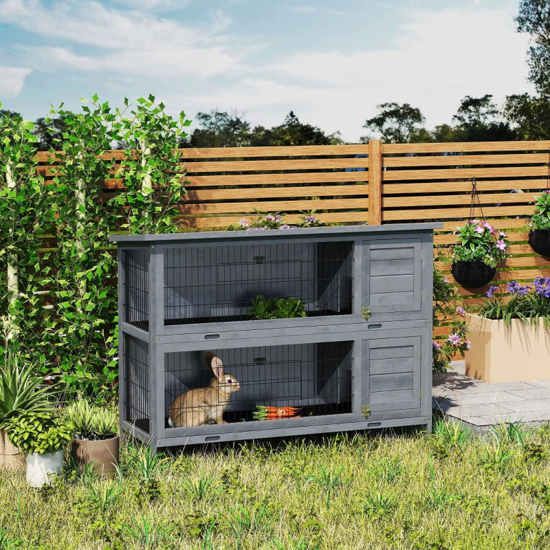Large 2-Story Rabbit Hutch Pet House with Lockable Doors and Removable Trays