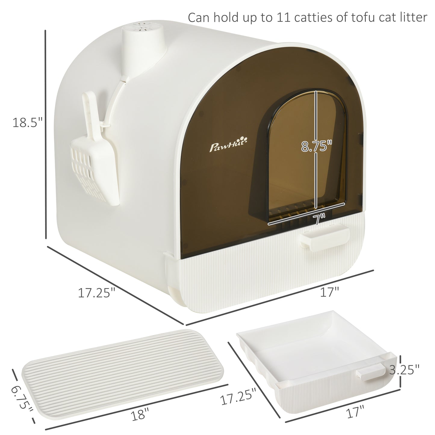 Hooded Cat Litter Box with Lid, Scoop & Filter - White, 475x455x460mm