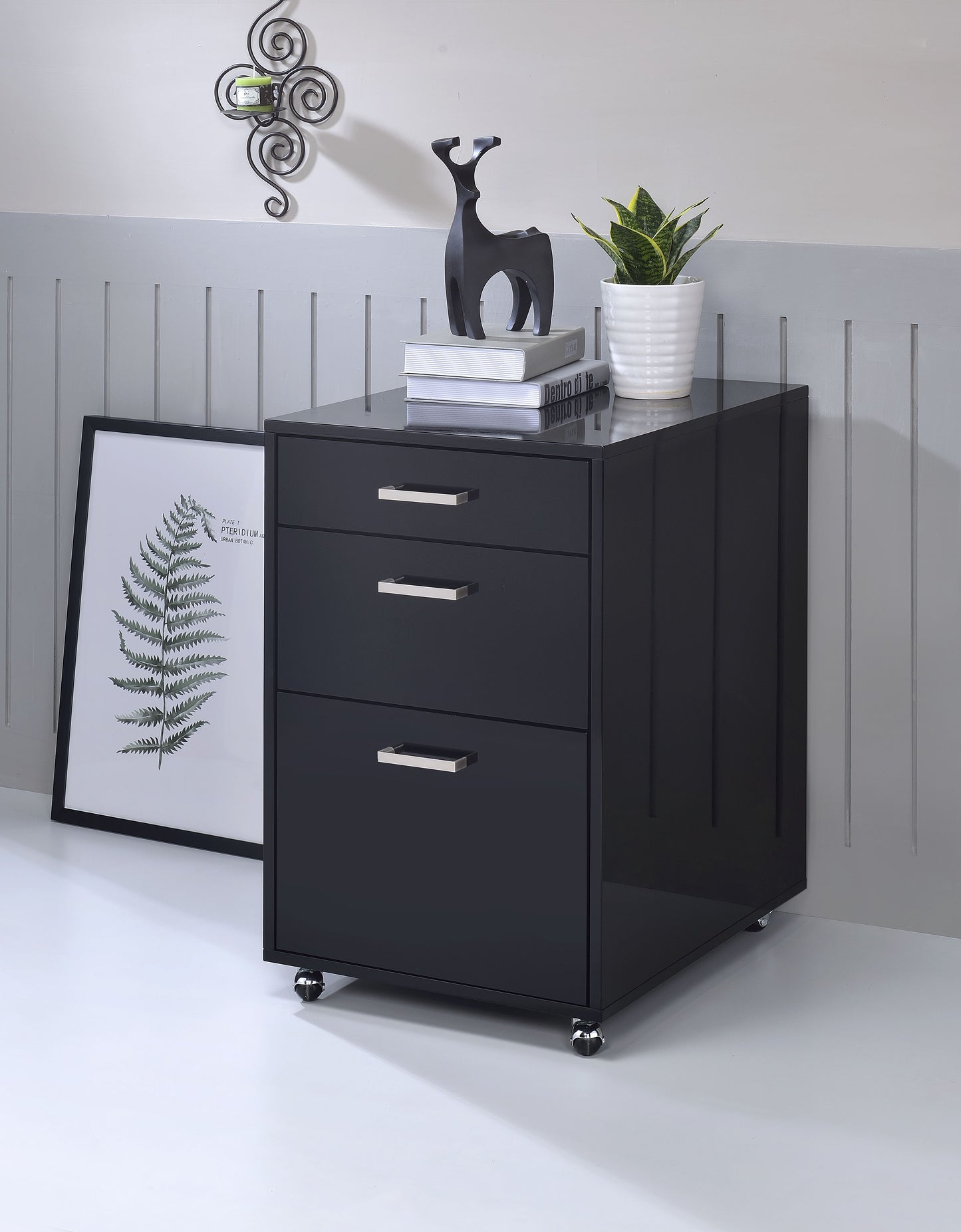 Black High Gloss & Chrome Finish Cabinet - Coleen