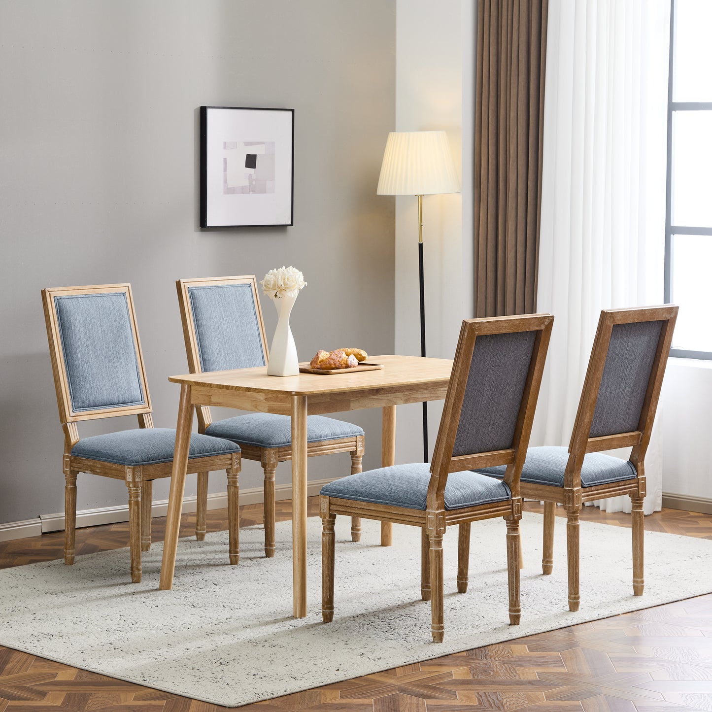 Set Of 4 French Country Dining Chairs - Elegant Cane Backrest &