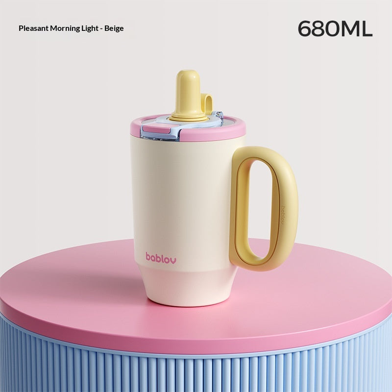 Insulated Drinkware Set with Handle and Straw - 680ML Dual-Use Cups for Outdoor Use