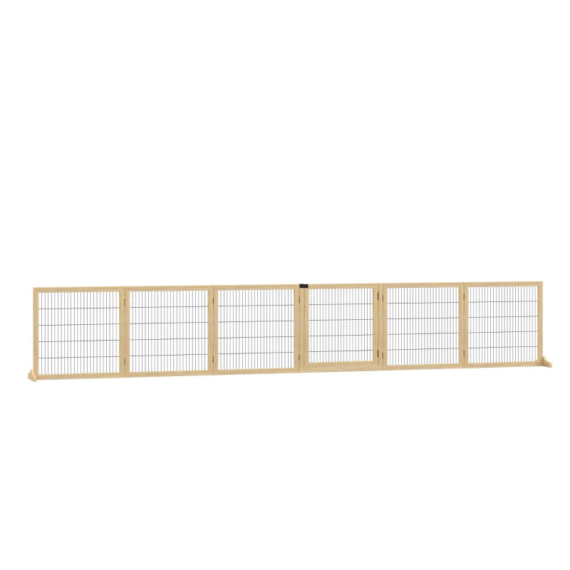 Wooden Pet Gate 6-Panel Folding Dog Safety Barrier for Small & Medium Dogs