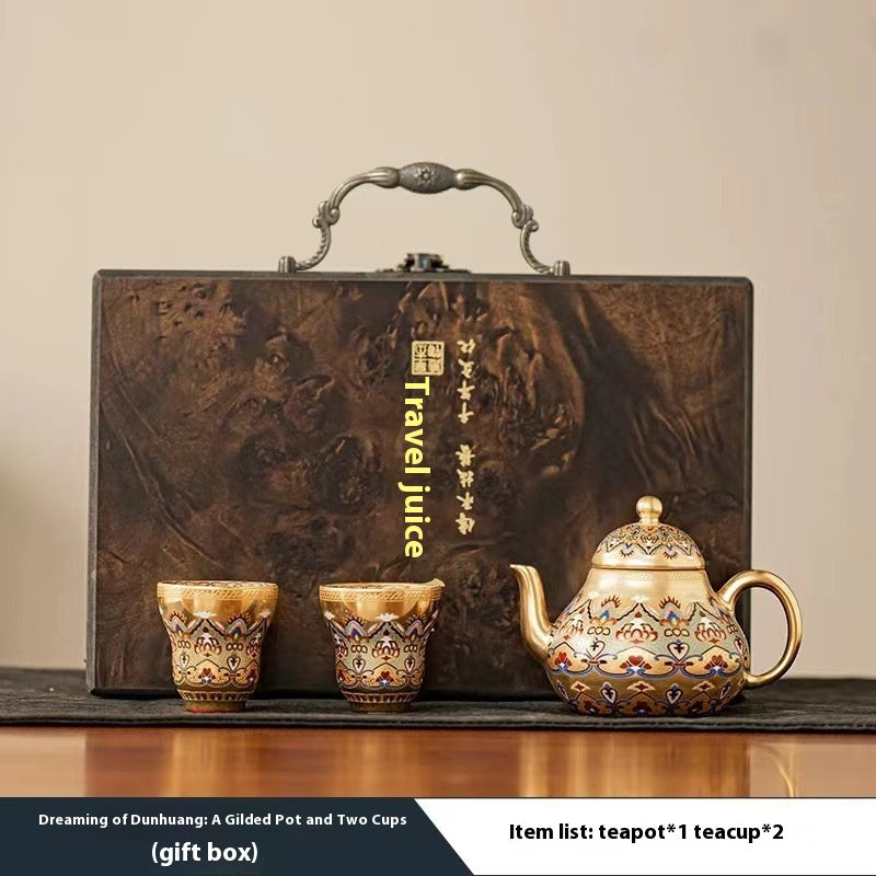 Gilded Silver Tea Set with Teapot - Retro Luxury Portable Drinkware