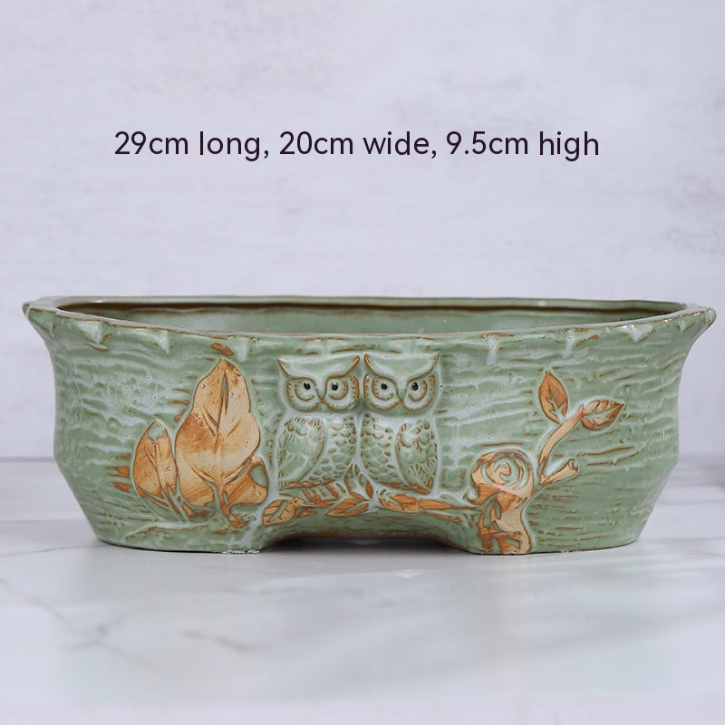 Large Ceramic Flower Pot with Shallow Mouth and Oval Rectangular Design for Home Garden