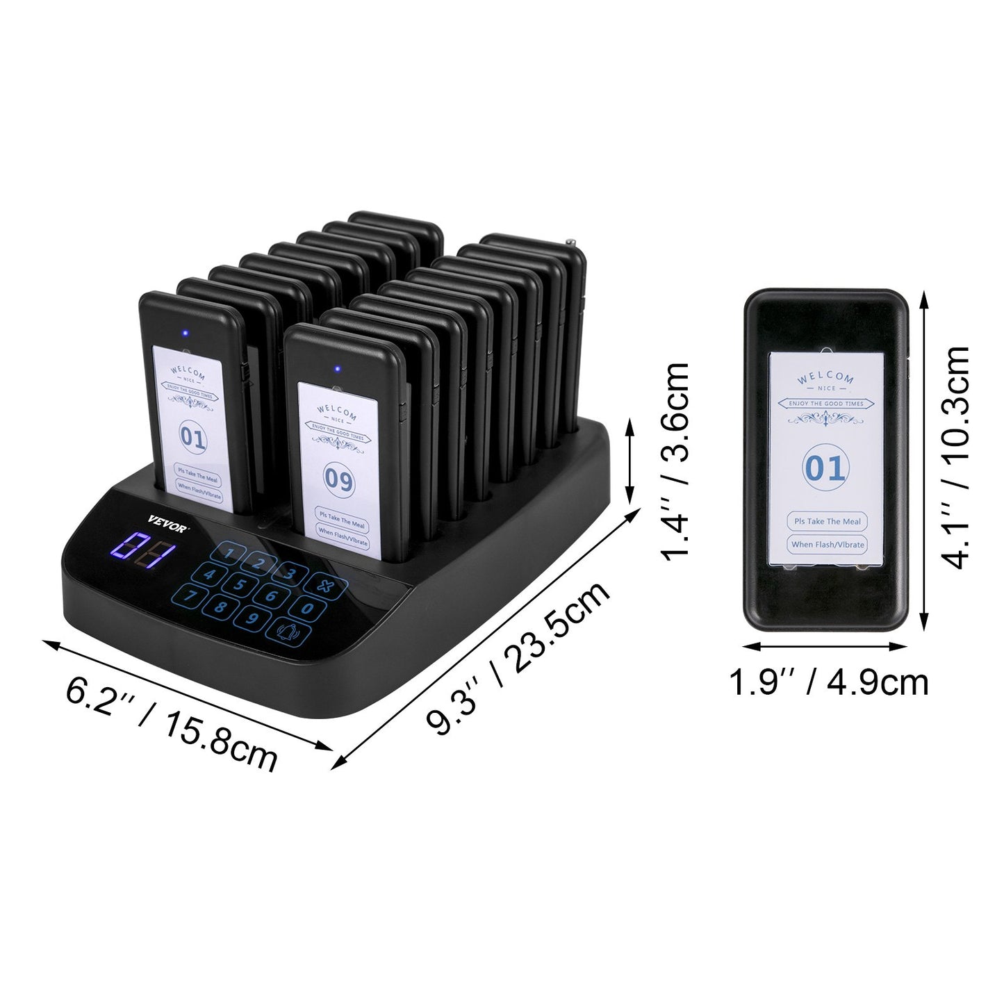 Wireless Restaurant Pager System with 16 Pagers and Keypad
