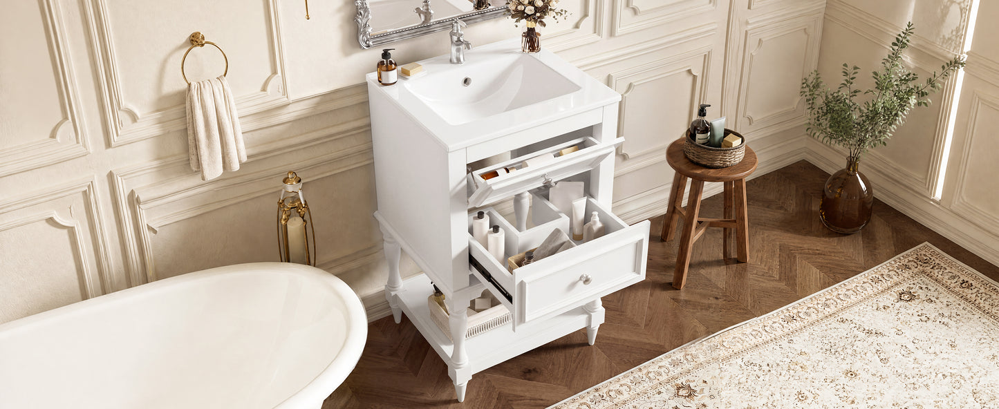 20'' White Bathroom Vanity with Ceramic Sink & Storage Cabinet