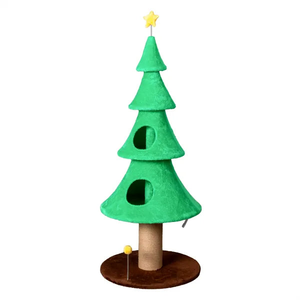 59in Large Christmas Tree Cat Tower with 2 Condos & Scratching Post