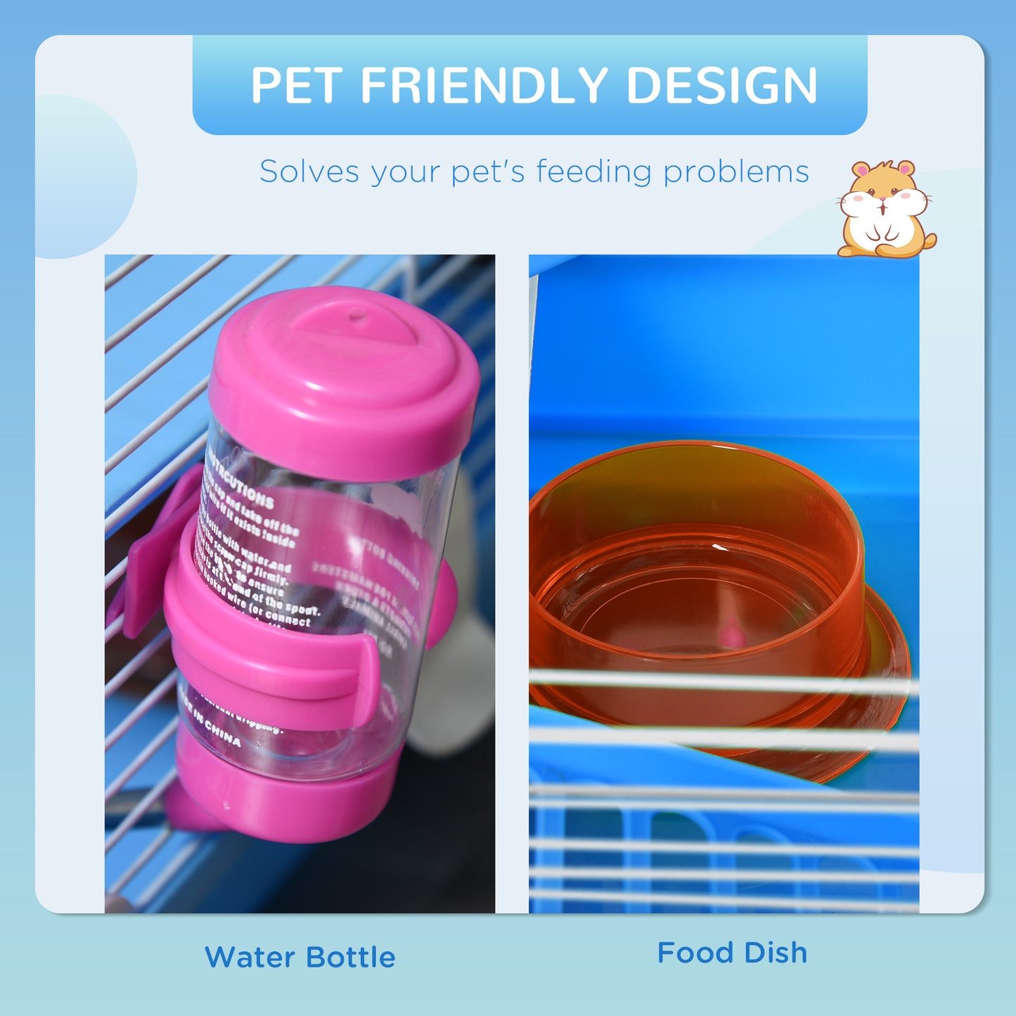 Multi-Level Small Animal Hamster Cage with Exercise Wheel Water Bottle & Play Tubes