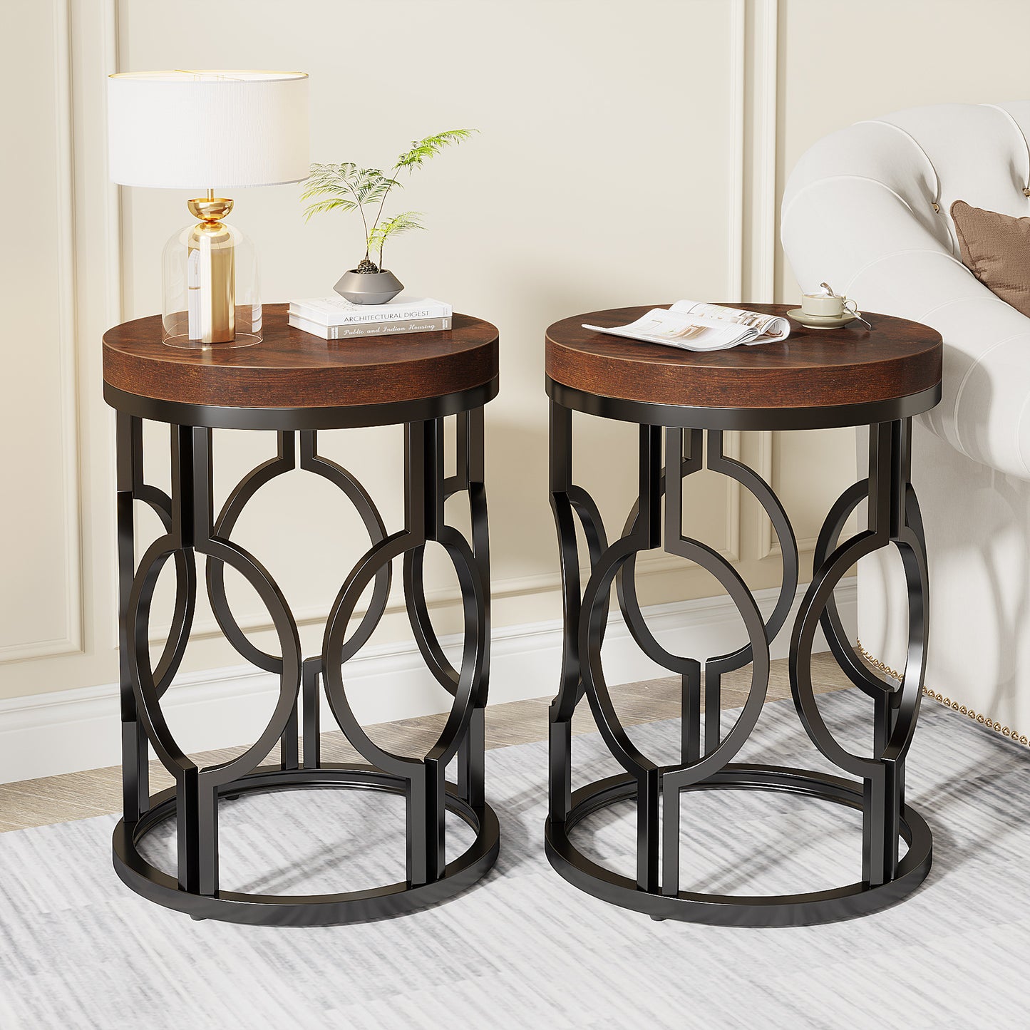 Industrial Metal Openwork Side Table - Modern Minimalist Home Decor 45x45x60cm Beige