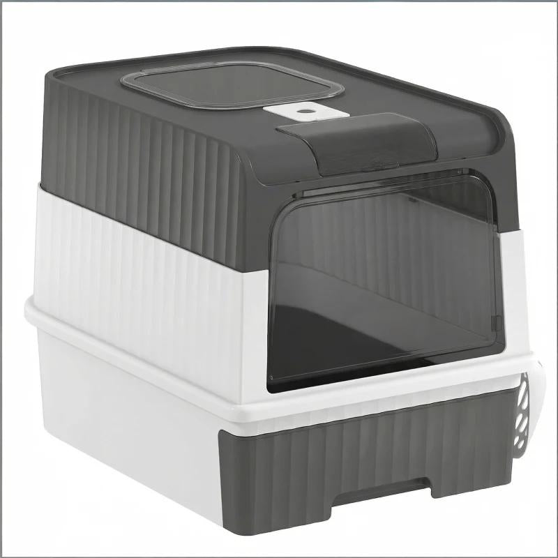 Compact Enclosed Cat Litter Box with Top Exit Design - Black, Gray, White