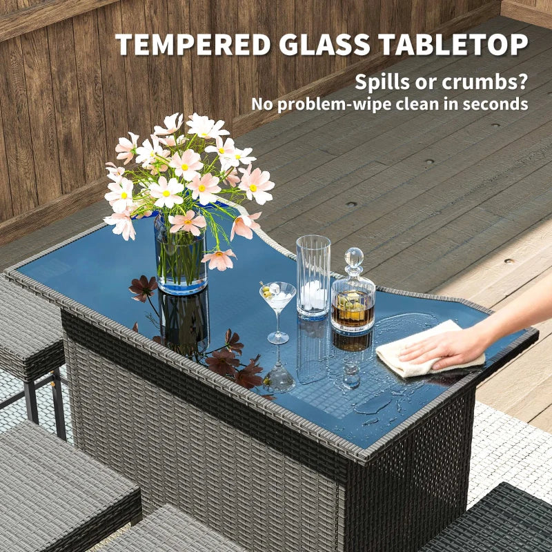 Outsunny 5 Piece Rattan Wicker Bar Set, High Top Outdoor Table And