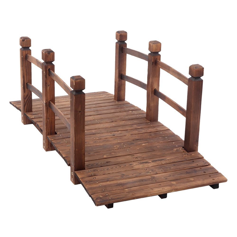 Wooden Garden Bridge Small Outdoor Landscape Bridge Carbonized Finish
