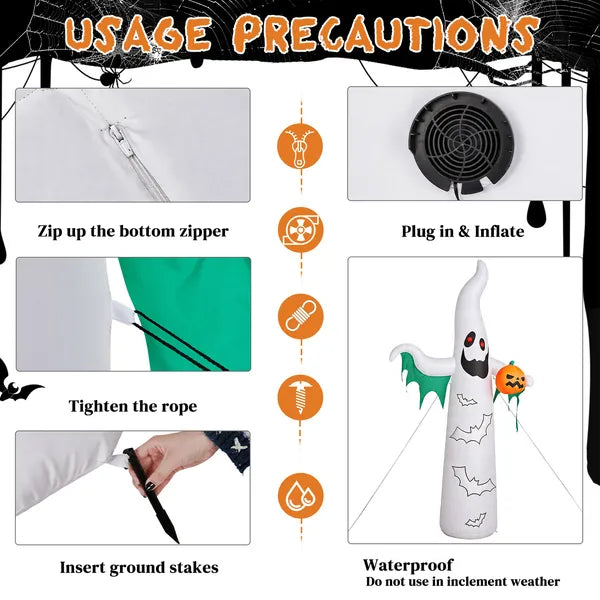 12ft Inflatable Halloween Decor with Flashing Bats & Ghosts