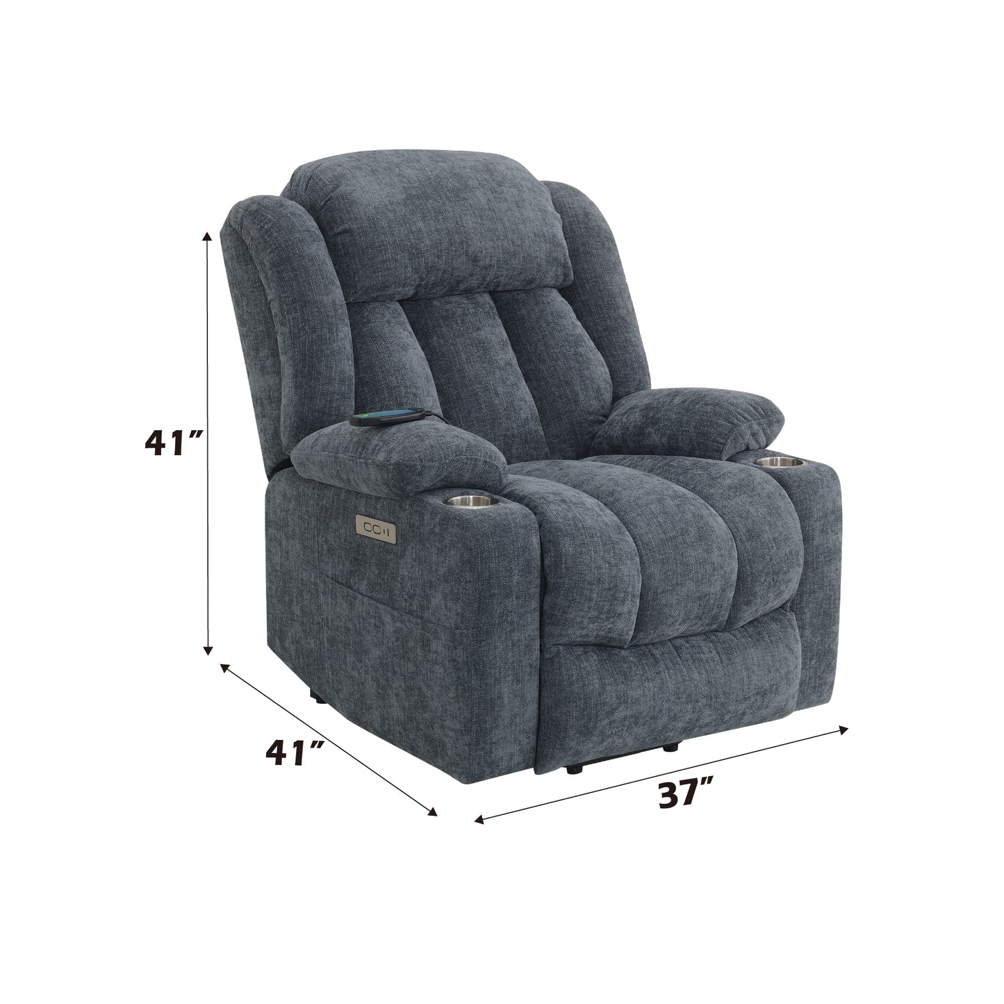 Blue Chenille Power Motion Recliner with Lift, Heating & Massage