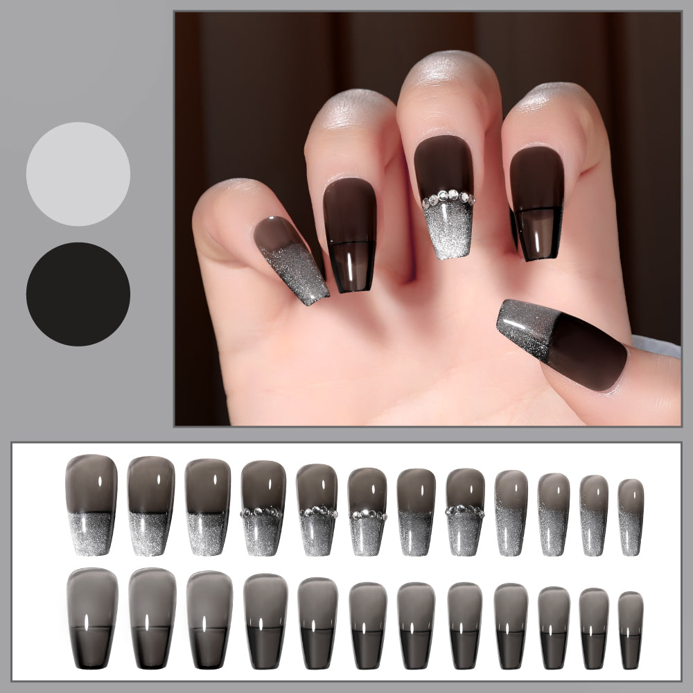 Nail Art Patches with Jelly Glue - Fake Nail Stickers for Manicure, 24 Pieces