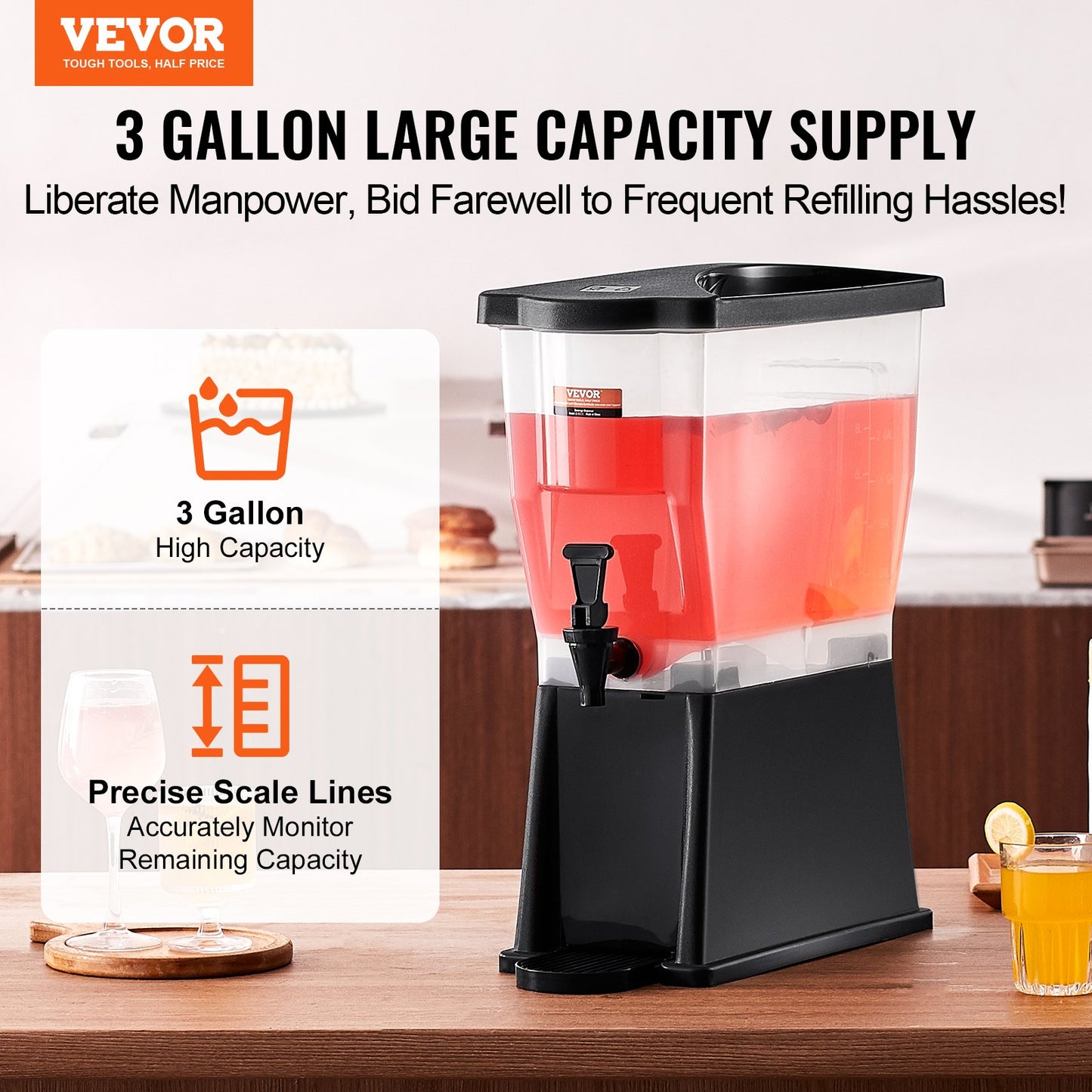 3 Gallon Beverage Dispenser with Stand and Spigot - Black