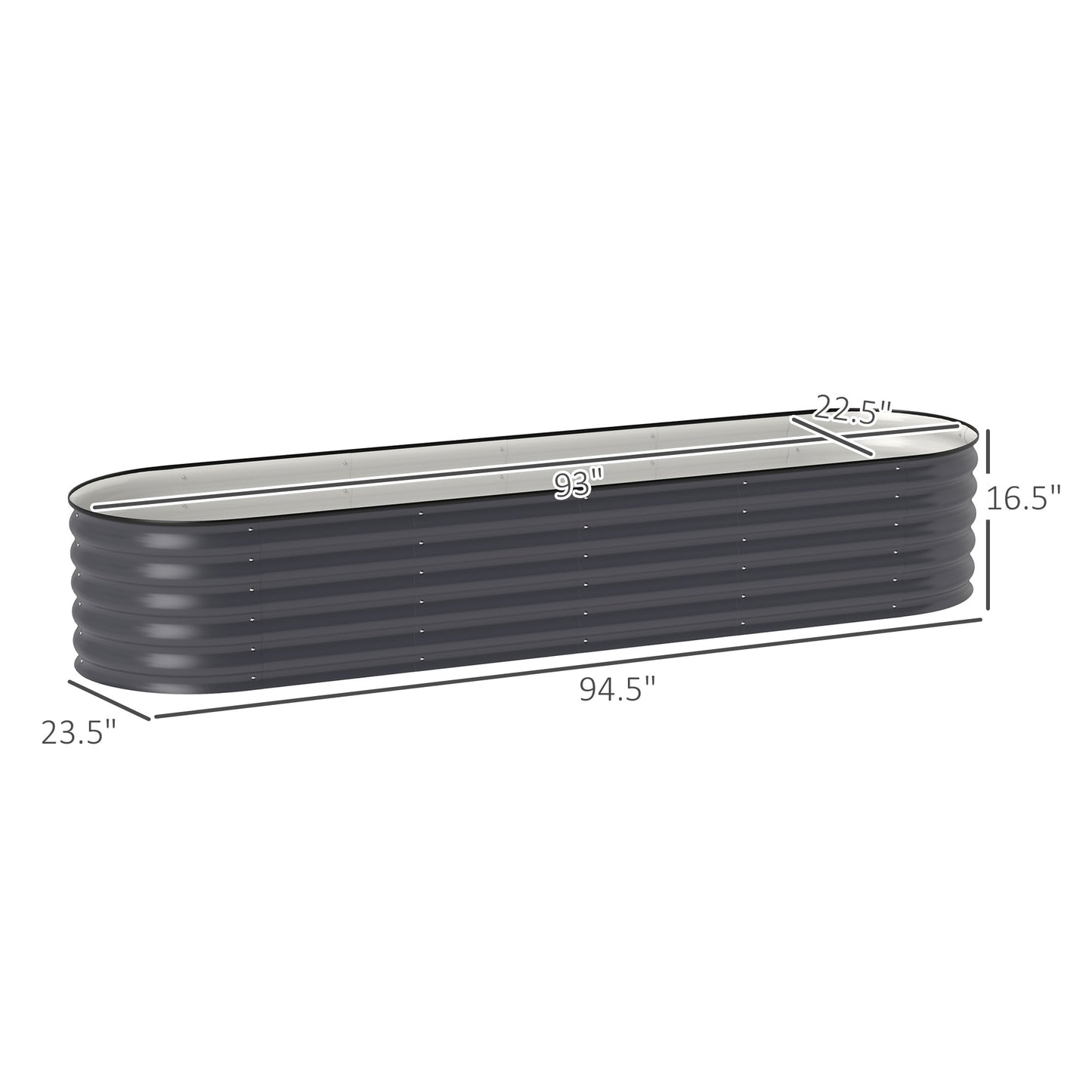 Galvanized Raised Garden Bed Kit - Dark Gray Metal Planter Box, 94.5 x 23.5 inches