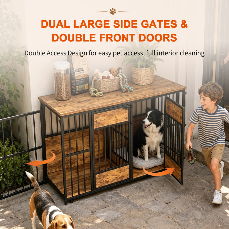 Large Wooden Dog Crate with Storage Top - Indoor Pet Kennel & Furniture