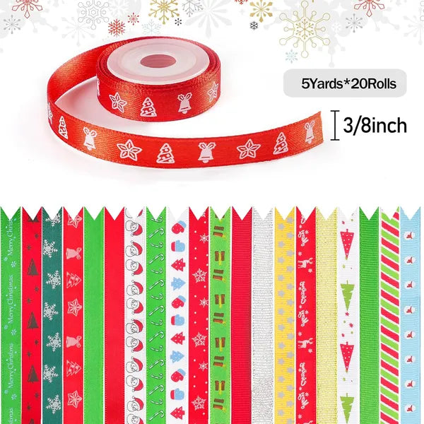 Christmas Grosgrain Ribbon - 20 Rolls, 100 Yards, 3/8 Inch
