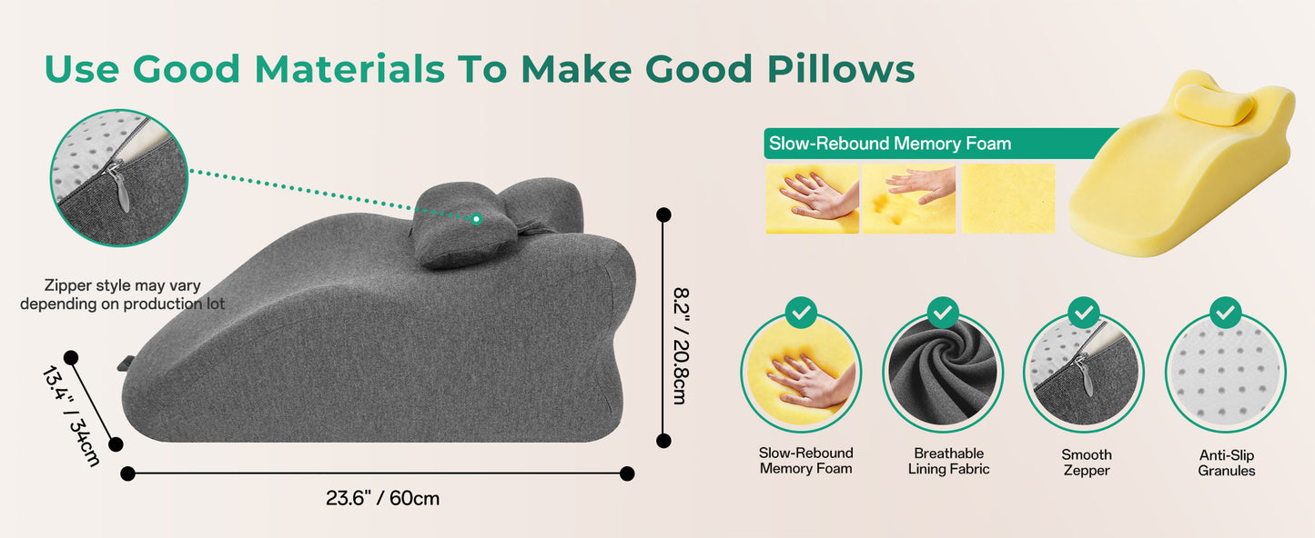 Ergonomic Spinal Posture Support Bed Pillow - Grey