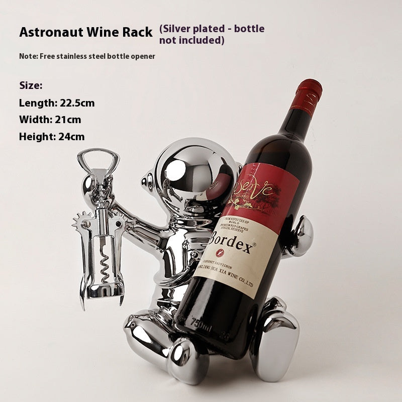 Modern Astronaut Wine Rack Decor - Silver Plated Wine Bottle Holder