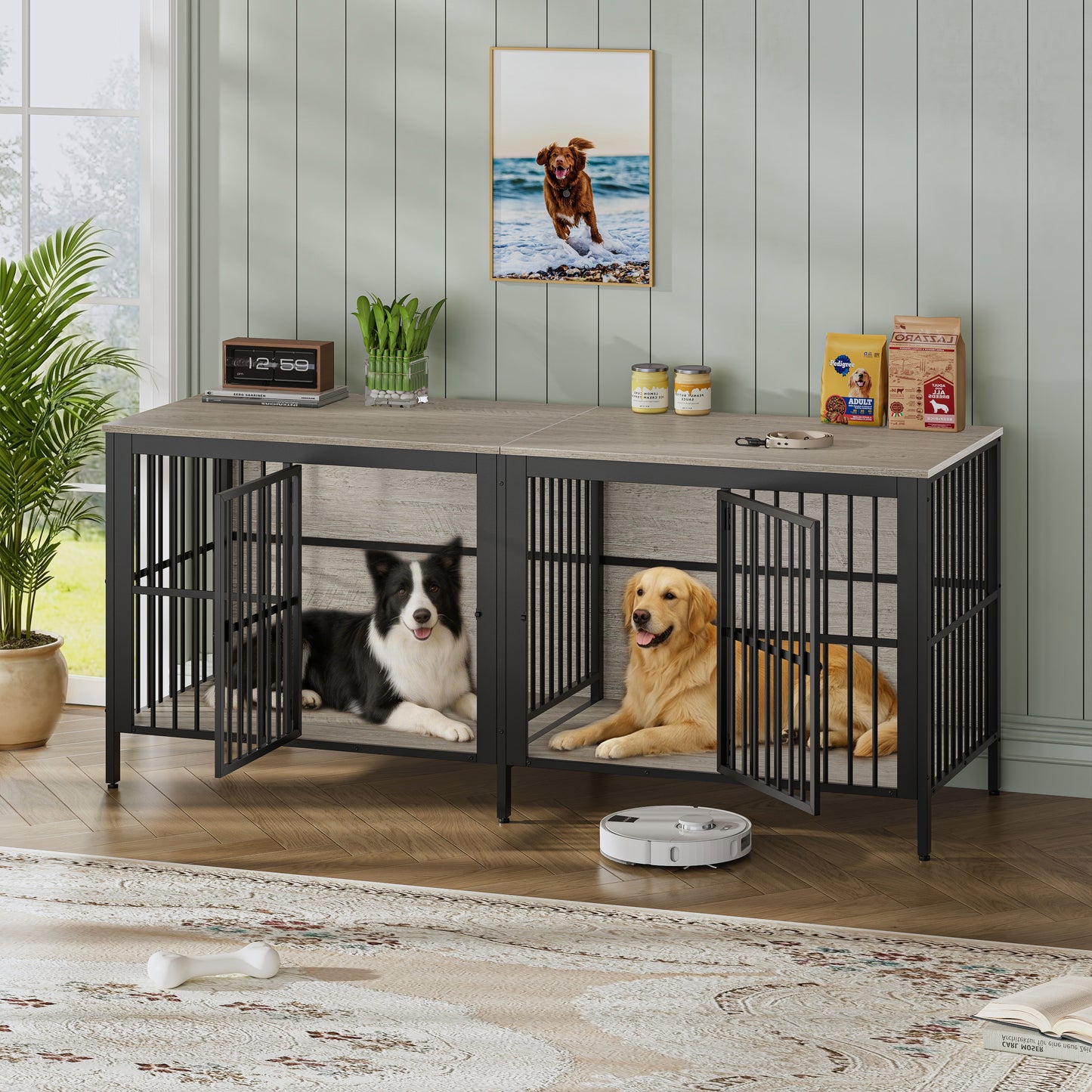 80 Dog Crate End Table, Heavy Duty 2-Door Indoor Pet Kennel,