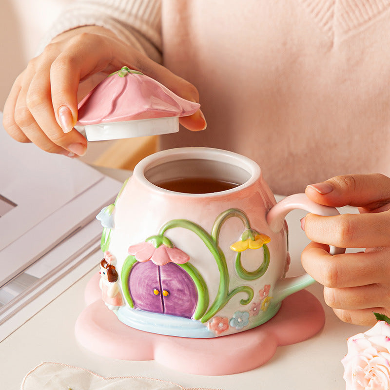 Cute Girl Heart Greenhouse Ceramic Water Cup 420ml Kitchen Drinkware