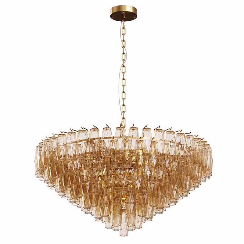 14-Light Gold Modern Round Chandelier with Smoke Glass Design