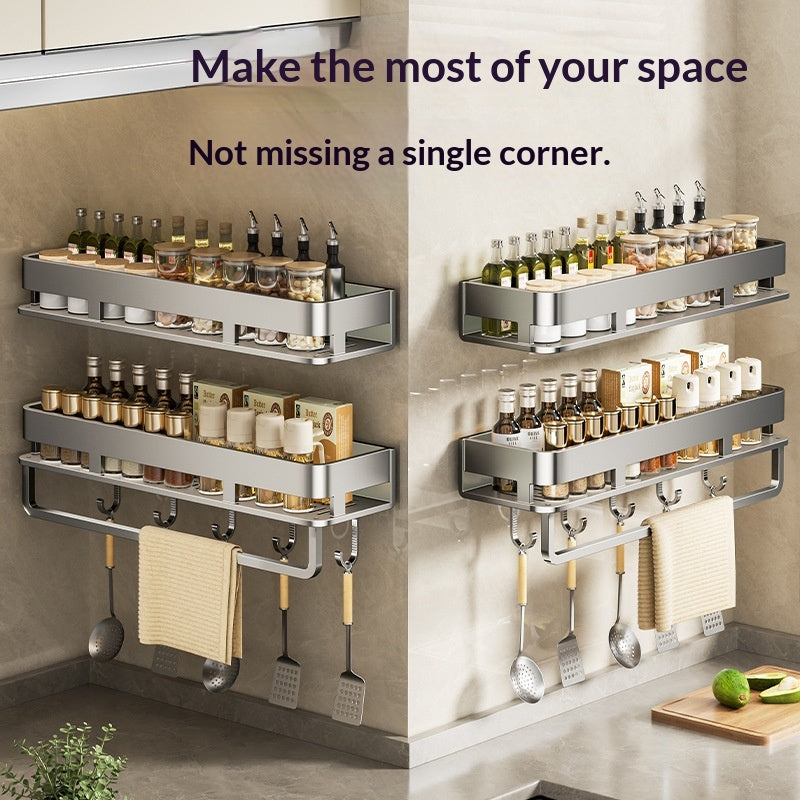 Multi-Functional No-Drill Wall-Mount Storage Shelf for Home & Kitchen