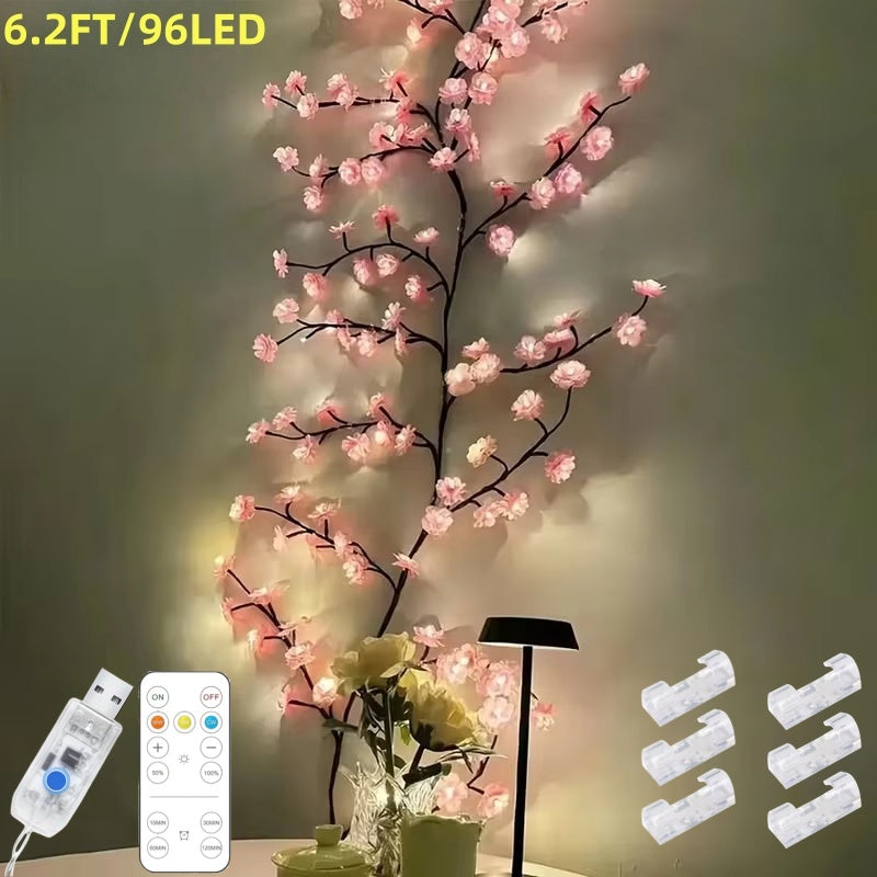 Cherry Blossom LED Tree Branch Wall Lights - 144 LED, 8 Modes, USB Powered, Indoor Decor
