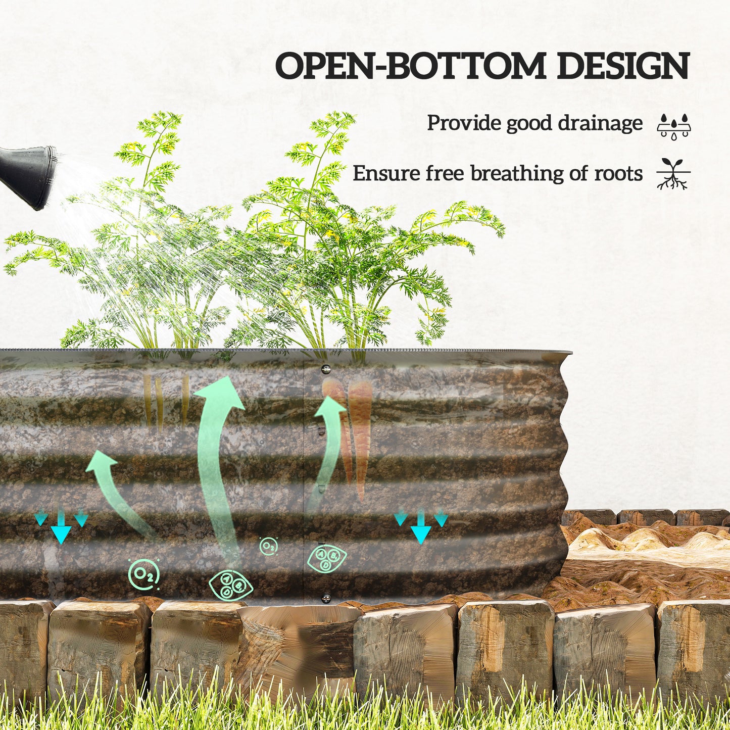 Galvanized Raised Garden Bed Kit - Metal Planter Box with Edging, Dark Gray, 595x360x170 mm