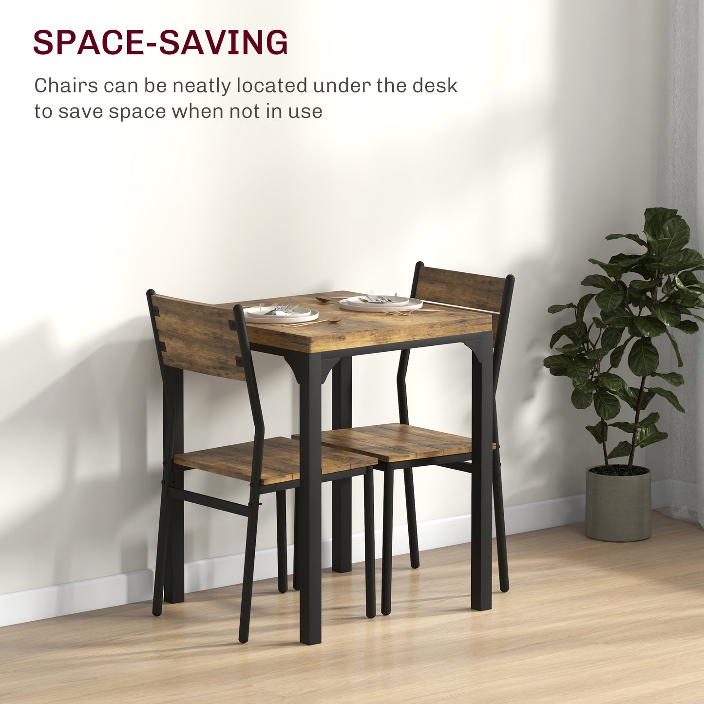 3-Piece Rustic Dining Room Set for Small Spaces - Brown
