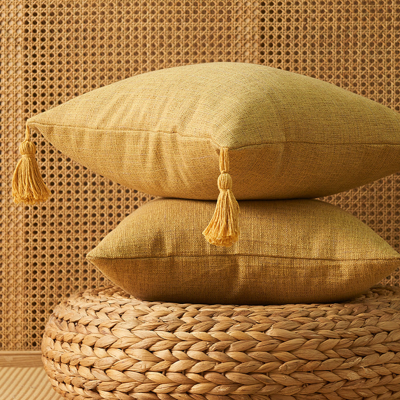 Japanese Solid Color Cotton Linen Fringe Pillow with Tassels - Home Decor
