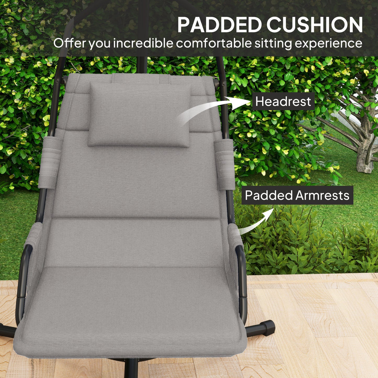 Hanging Hammock Chair with Stand and Cushion - Gray