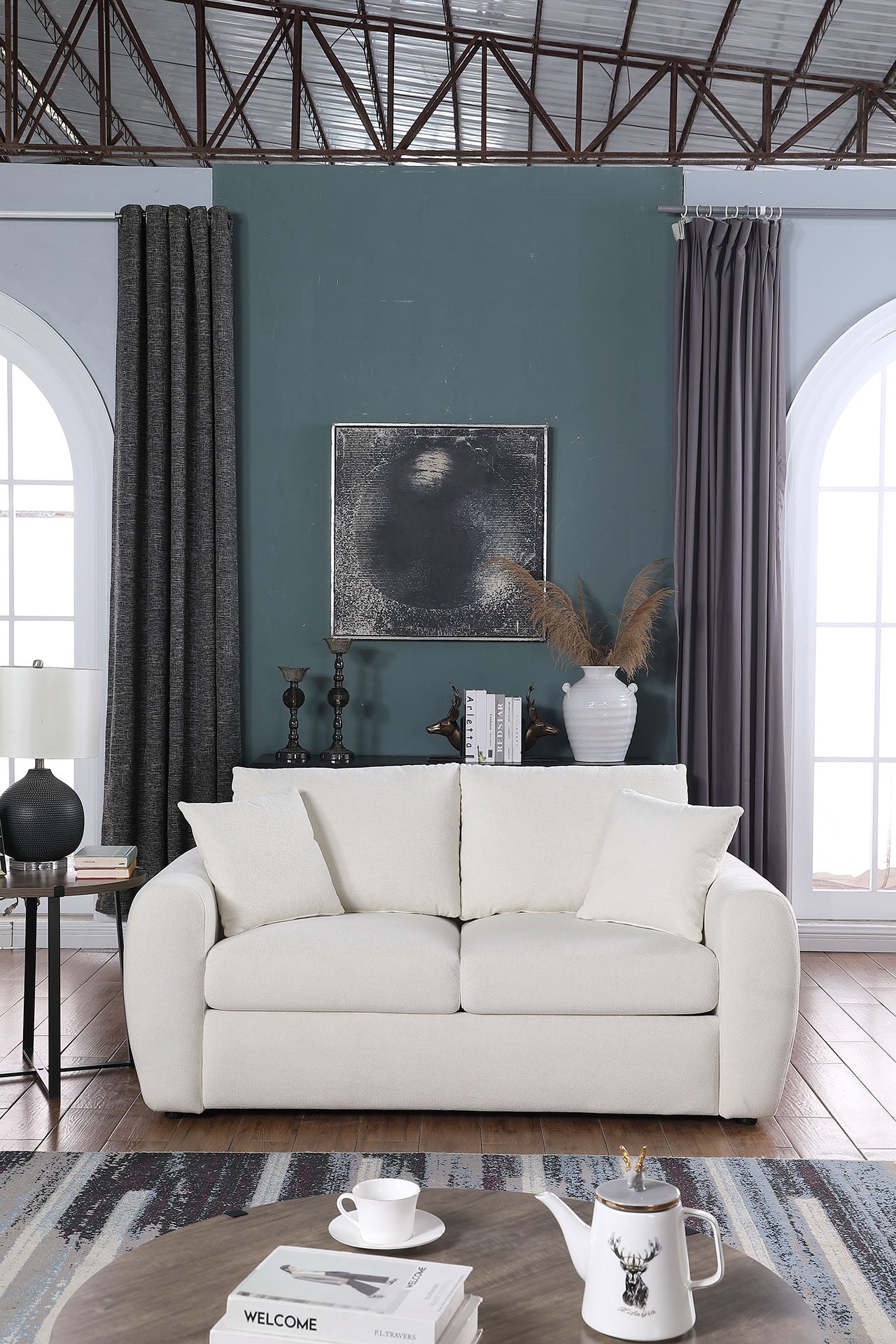 Beige Modern Minimalist Sofa - 2-Seater Medium-Soft Comfort