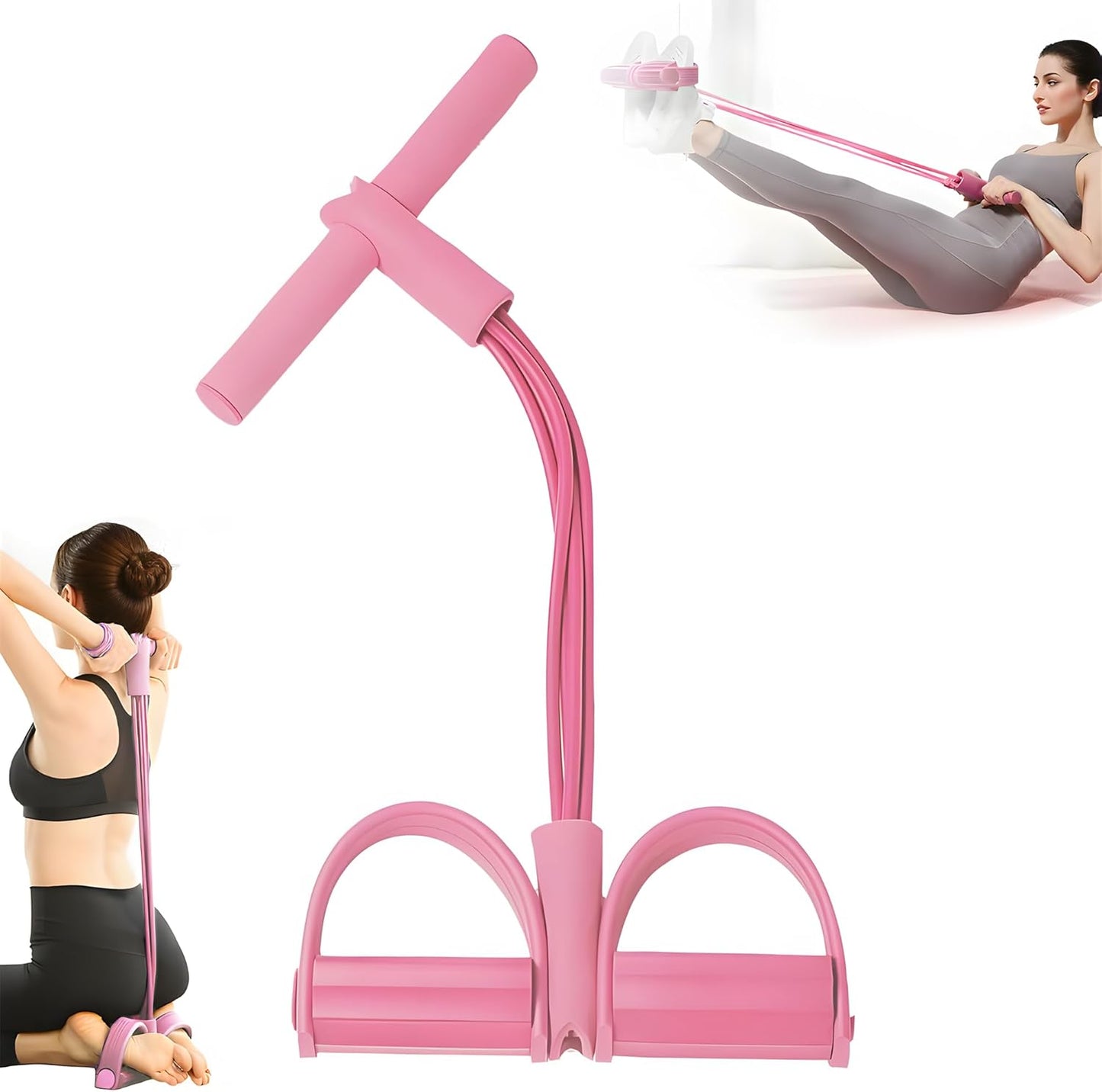 Multifunction Resistance Band - 4-Tube Elastic Pull Rope for Yoga & Strength Training - Pink
