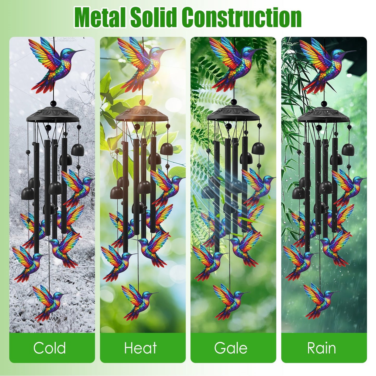 Outdoor Metal Wind Chimes with Aluminum Tubes for Garden Yard Patio Decor - Butterfly & Hummingbird Variants