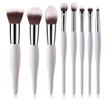 8-Piece Makeup Brush Set with Nylon & Wooden Handles - Portable Cosmetic Tools